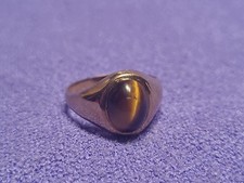 Vintage 9ct Gold Tiger’s Eye Signet Style Ring Hallmarked 375 Size L