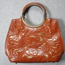 Patricia Nash Aria Tooled Leather Crossbody Shopper Bag Tan Gold