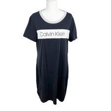 Calvin Klein Dress Women Large Black White Logo Spellout Short Sleeve Shirt