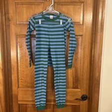Hanna Andersson Boys Blue/Green Striped Pajamas 150 cm US 12 EUC
