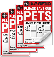 4 PC Pet Alert Safety Fire Rescue Sticker, 4 X 6 Adhesive Vinyl Door, Window Sti