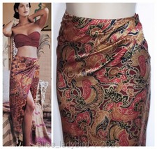 Vintage VICTORIA'S SECRET 100 SILK Wrap SKIRT Paisley Print Gold Label Slip s