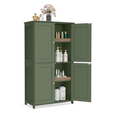 Floor Storage Cabinet, Shaker Cabinet with 2 Adjustable Shelves, 4 Doors, Tal...