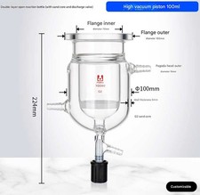 100ml Glass Reactor Double-Layer Reaction Flask G2 Sand Core Lab Vessel