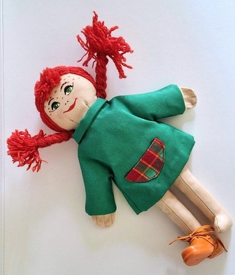 Vintage Charlotte Weibull Pippi Longstocking Doll Sweden Malmö Cloth Rag Doll