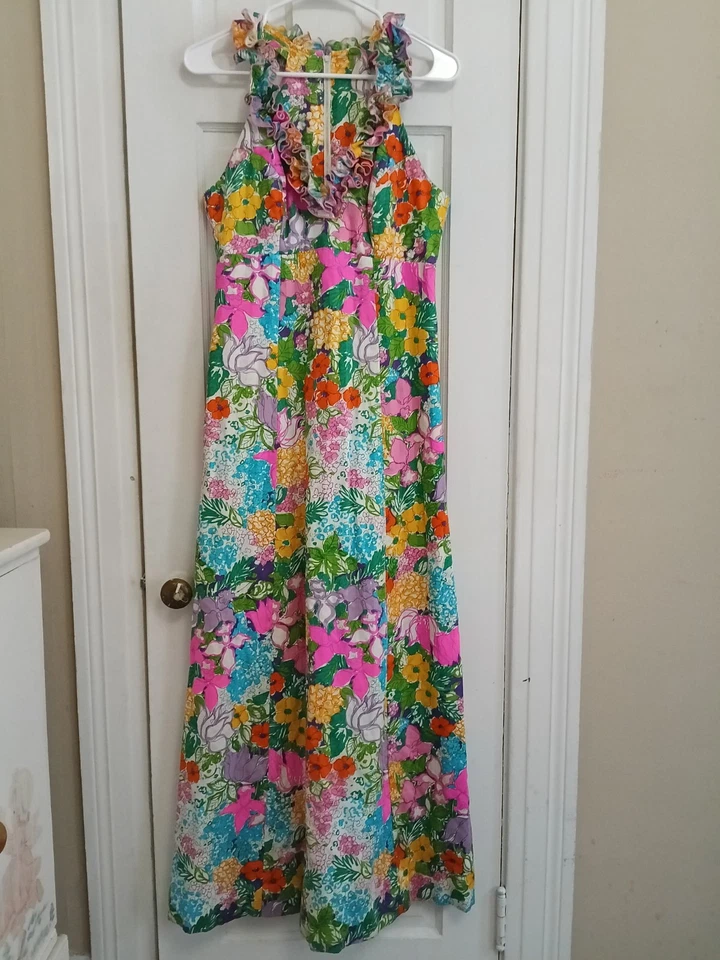 Maxi Vestido De Colección Shifts Internationale Miami Años 70 Pastel Tropical Floral Mod 14 A1 Foto 3 de 4