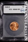 1948-D Lincoln Wheat Cent-ICG MS 66 RD Choice Gem BU No Reserve #SLL876
