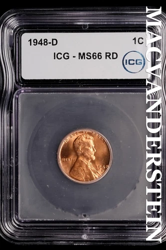 1948-D Lincoln Wheat Cent-ICG MS 66 RD Choice Gem BU No Reserve #SLL876