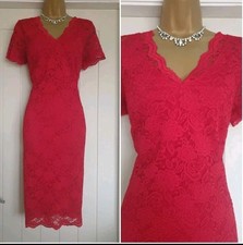 Stretchy Red lace vintage 1940s 1950s Style pencil wiggle summer dress Size 12