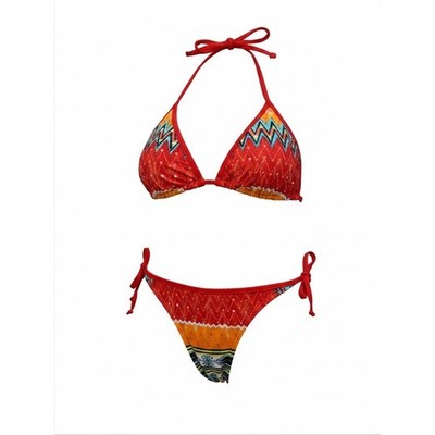 Choice by Bluewave Womens Red Tribal Geometric Triangle Bikini Set L F31227-24