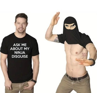   New! Black Ask Me About My Ninja Disguise Shirt Funny Flip Tee Size Large