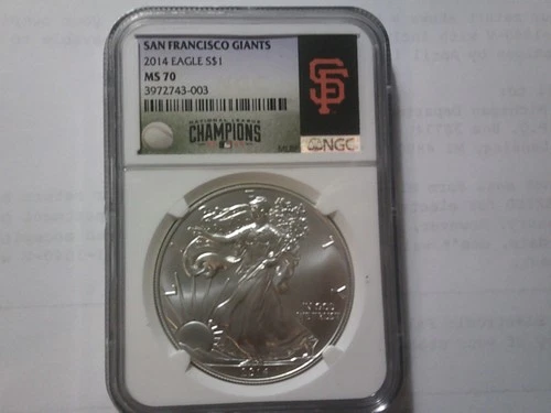 2014 Silver Eagle MS-70 San Francisco Giants Label NGC