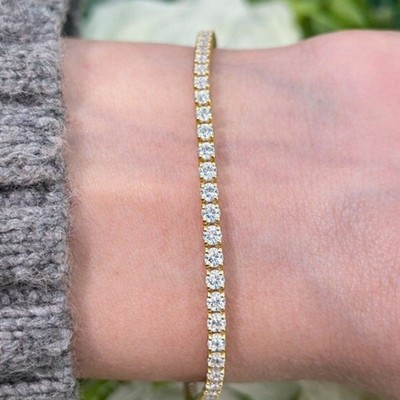 Solid 14k Yellow Gold Certified Natural Diamond Tennis Bracelet For Best friend