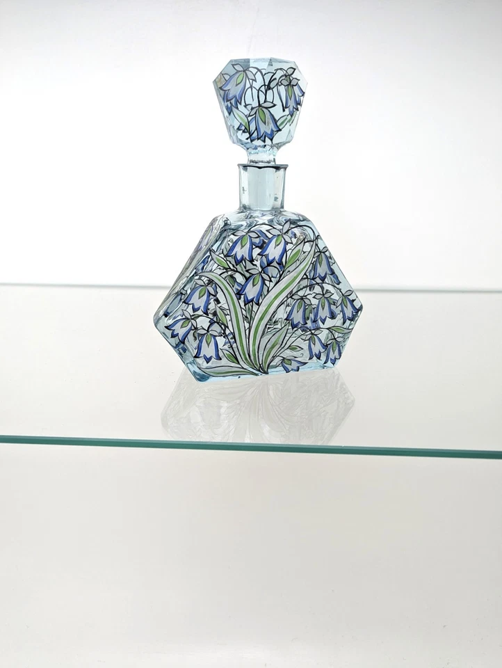 Böhmische Art Deco Karaffe mit 4 Gläsern, Kristallglas handbemalt, Böhmen 1930 - Bild 2 von 4