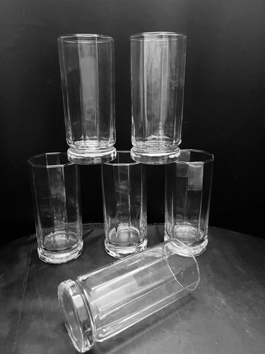 Vintage Set of 6 Anchor Hocking Essex Clear 10-Panel Flat Tumbler Glasses 6 1/2"