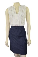 NWT LOFT polished ruffled Blue and white Sleeveless Career Pencil Dress Size 2
