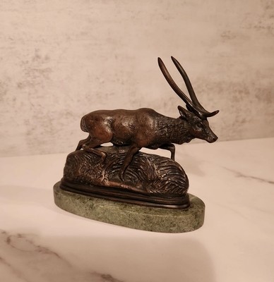 Antoine Louis Barye Bronze Statue ''1838 JAVA DEER'' Marked FRANCE
