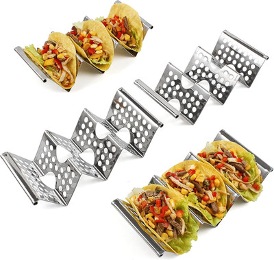 4 Pack Stainless Steel Taco Holders, Premium Taco Stands, Holds 2 or 3 Tacos Eac