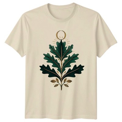 Golden Oak Leaf Celestial Crescent Botanical T-Shirt Mystic Nature Botanical