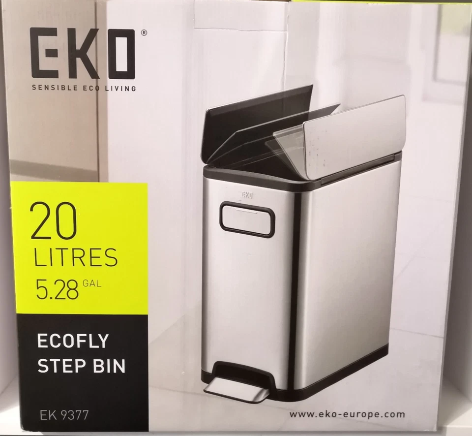 EKO Ecofly Mülleimer Edelstahl matt Treteimer 20L Abfallsammler Butterfly Deckel - Bild 1 von 4