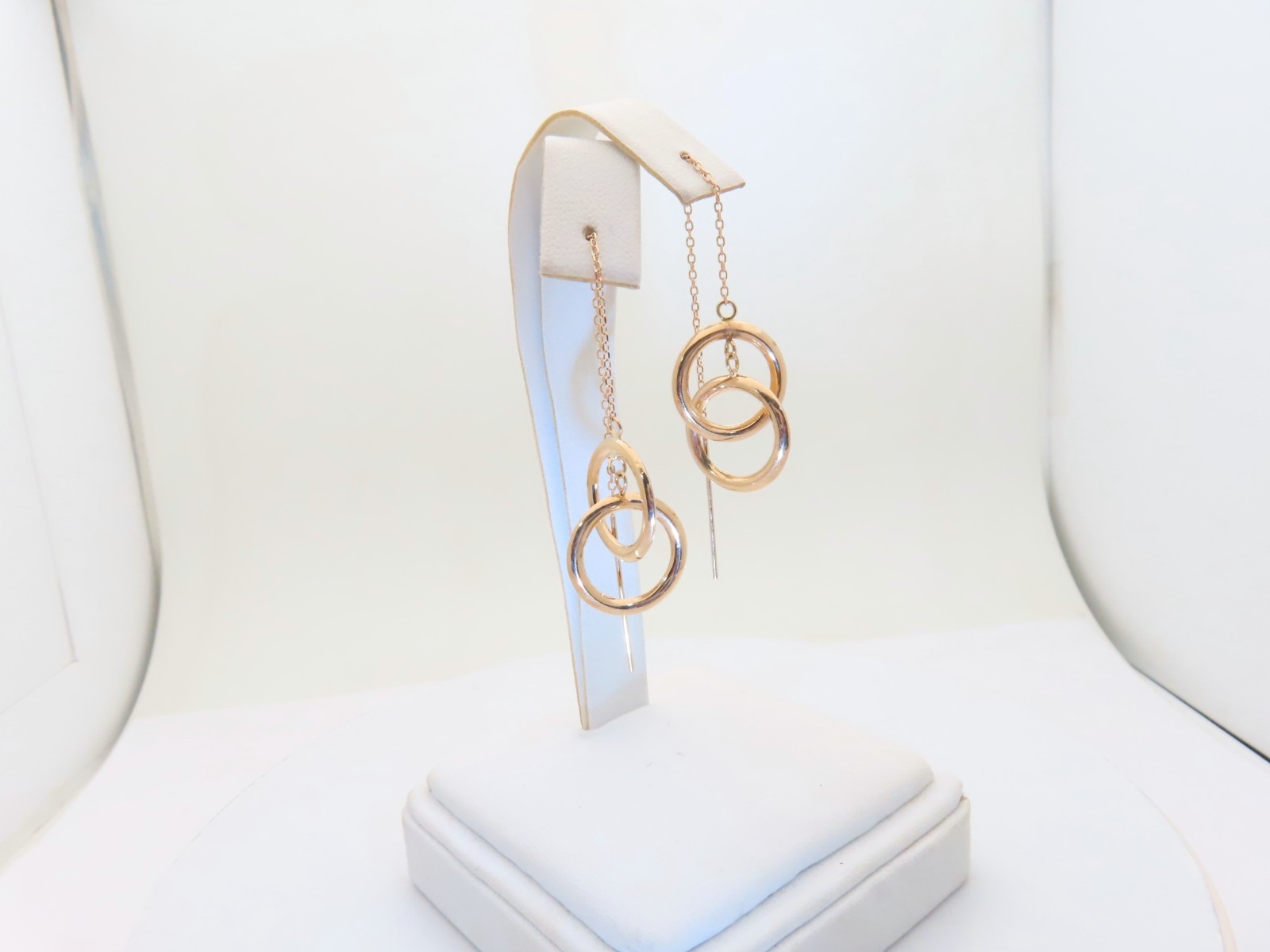 14k Solid Gold Pierced Double Interlocking Ring T… - image 2