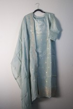 Powder green straight cut tissue kurti set - indian designer partywear suit set