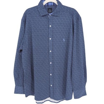 Tailorbyrd Button Up Shirt Mens XL Navy Blue Geometric Long Sleeve Coastal Prep