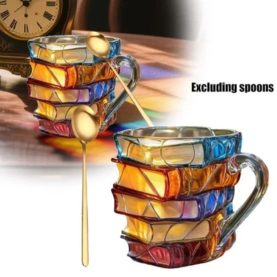 ESUKCESO Painted Book Mug Handmade Colored Glass Book Coffee Mug Novelty Colorful Resin/