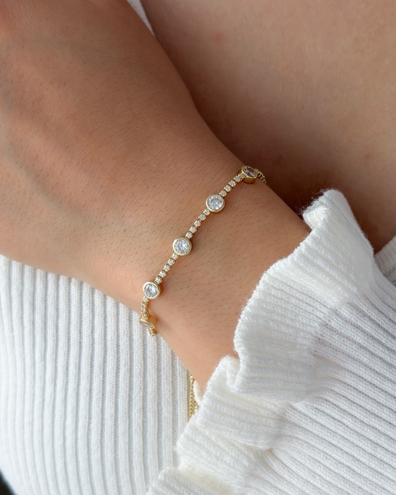 Gold & silver tennis Bracelet, Slider Clasp, Bracelet, Adjustable