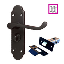 Privacy Victorian Scroll Tub Latch Bathroom Lock Door Handle Matt Black Internal