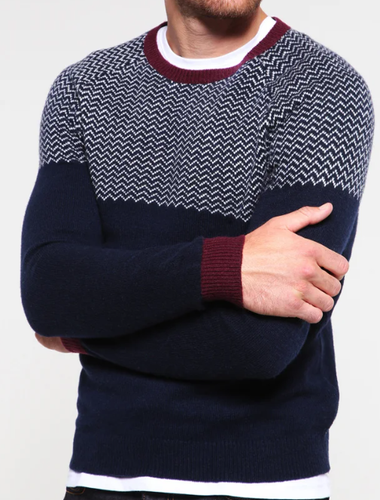 Pier One Strickpullover dunkelblau/burgundy Gr. XL - Bild 2 von 9