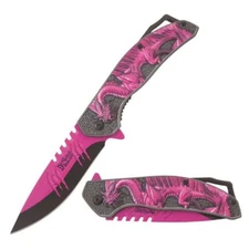 8.5" DARK FANTASY BLADES DRAGON PRINTED SPRING ASSISTED FOLDING KNIFE PINK