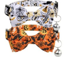 Halloween Cat Collar with Bow Tie Removable, Kitten Collar Breakaway with Bells