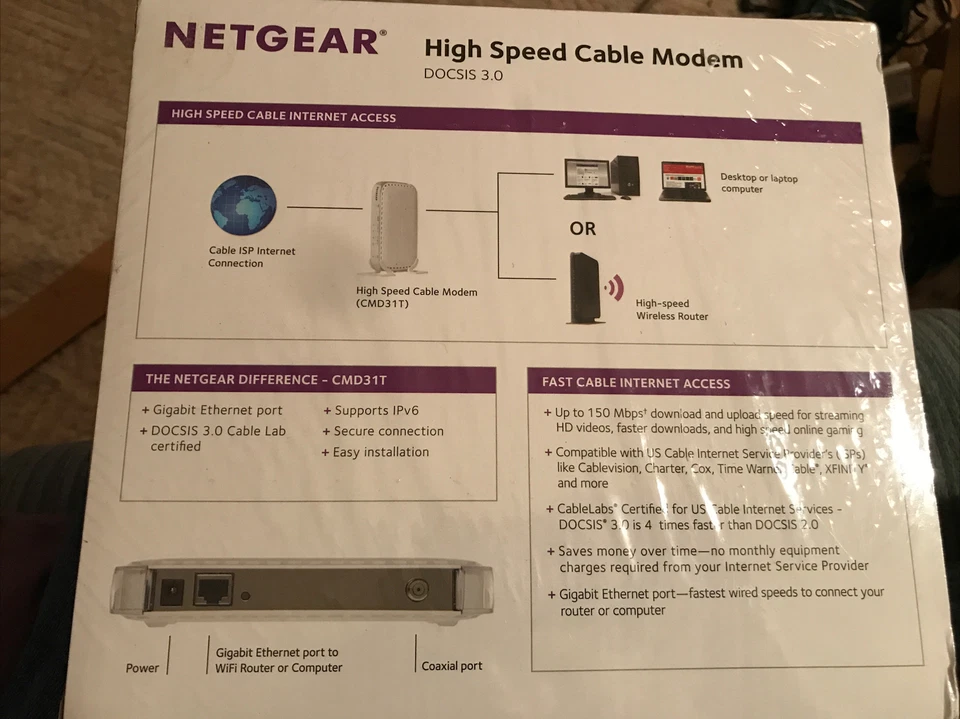 NETGEAR DOCSIS 3.0 - High Speed Cable Modem (CMD31T) New Sealed - Image 2 of 4