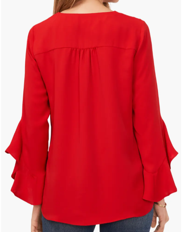 Vince Camuto Womens Long Ruffle Sleeve Blouse V Neck Dark