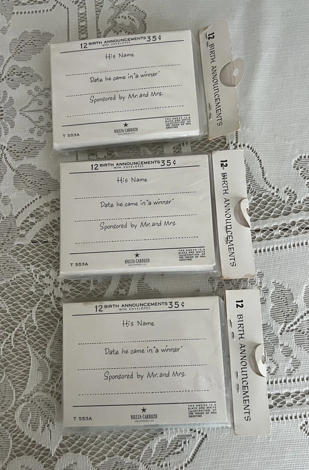 Vintage 3 Packs Of 12  Buzza - Cardozo Classic Boy Birth Announcements Sealed - Image 3 of 4