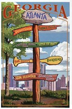 Atlanta Georgia Destination Signpost, Stone Mountain GA Dome etc Modern Postcard