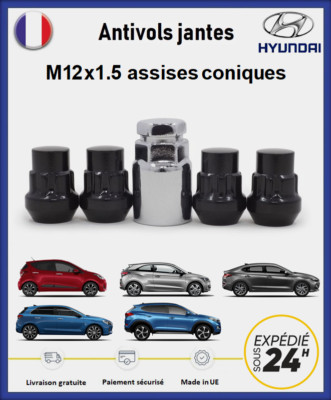 BIMECC 4x Black Wheel Lock Nuts Hyundai with Key, Stainless Steel, MOT