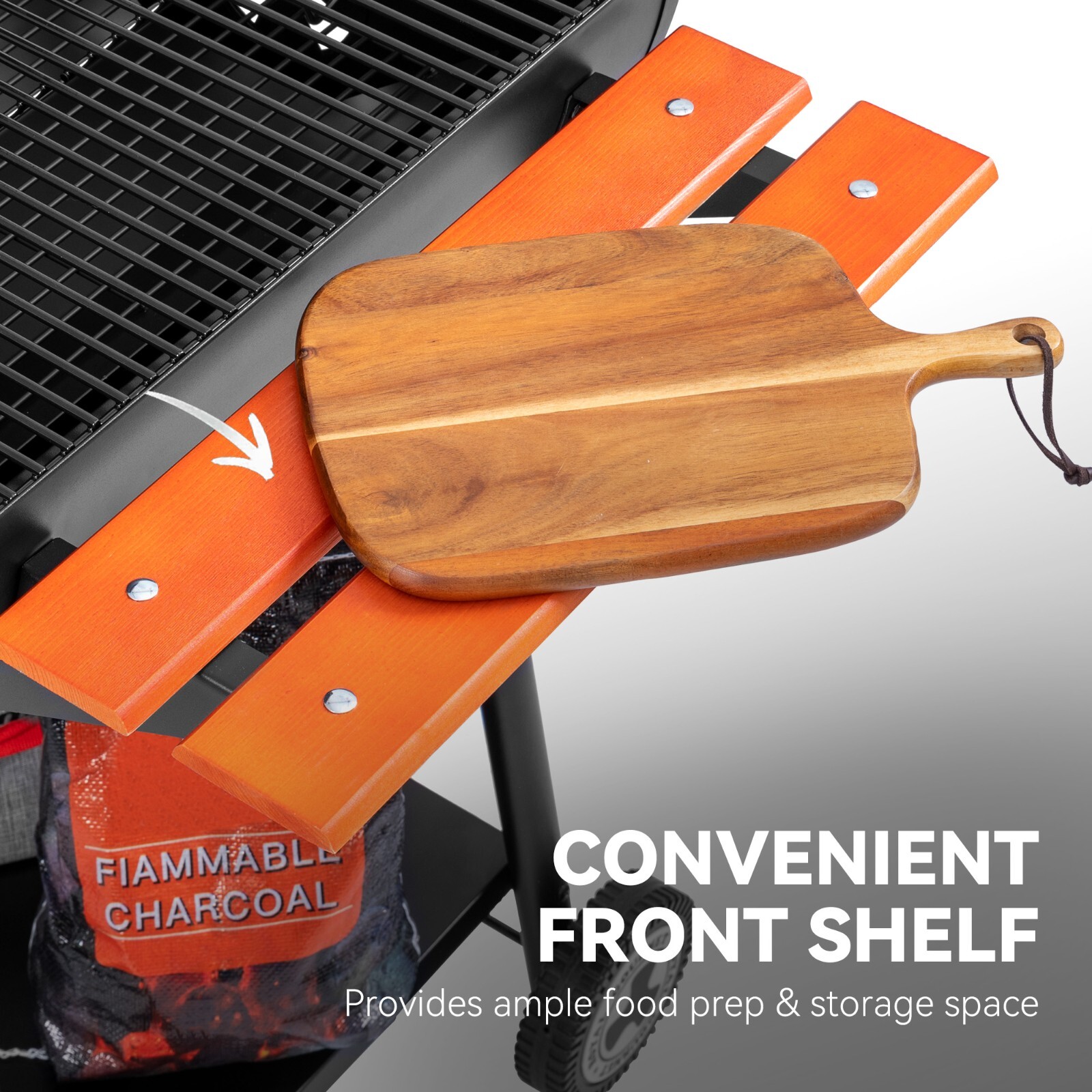 Royal Gourmet Charcoal BBQ Grill with Wooden Front Shelf & Side Shelf Black