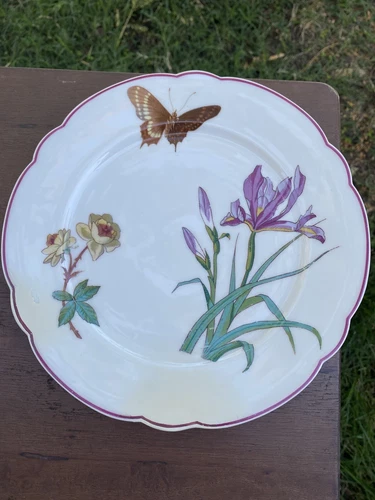 Decorative Plates Set of 3 with Butterflies and Flowers Made In Paris EXP 1867