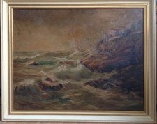 K. Wollensack Port Riou Oil Painting Coast Surf Waves 1948 Signed Frame