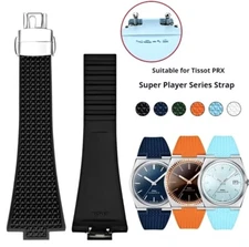 Rubber Watch Strap For Tissot PRX 40mm / 35mm Powermatic 80 Deployant Clasp