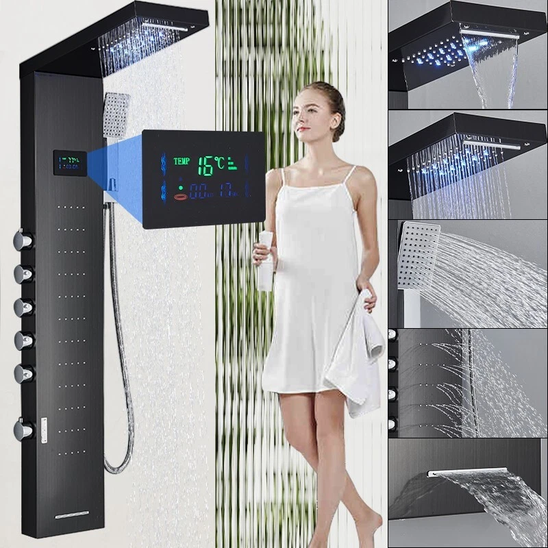 LED Duschpaneel Edelstahl Schwarz Duschset Regendusche Duscharmatur Duschsäule