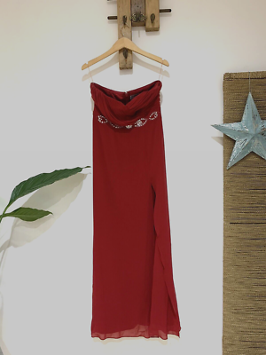 Lipsy London Red Layered Embellished Bandeau Sleeveless Maxi Dress Gown 12  | eBay