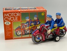 Tin Friction Toy Police Motorcycle w/ 2 Policemen MF162 6" China