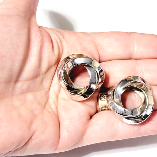 Vintage Pinwheel Pierced Earrings, Large Silver-tone Architectural 1.5” sp-12 - Foto 4 di 8