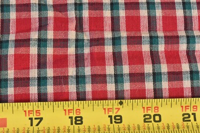 By 1/2 Yd, Vintage, Red Green & Tan Plaid Homespun Cotton, Shirting etc., P9021