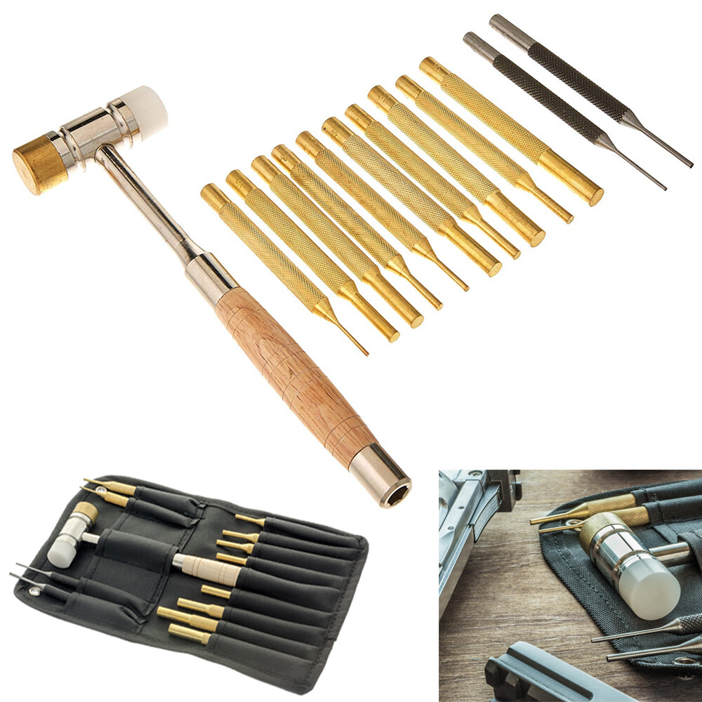 13 Pc Pin Punch Set 10 Brass 2 Steel 1 Hammer Gunsmith Drift Firearm