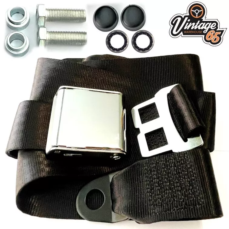 Classic Car Seat 2 Point Lap Seat Belt Front Rear Chrome Buckle