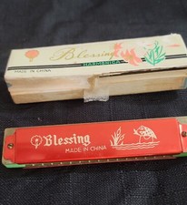 Vintage NOS Blessing Red Harmonica with Original Etched Piece 5 Inch